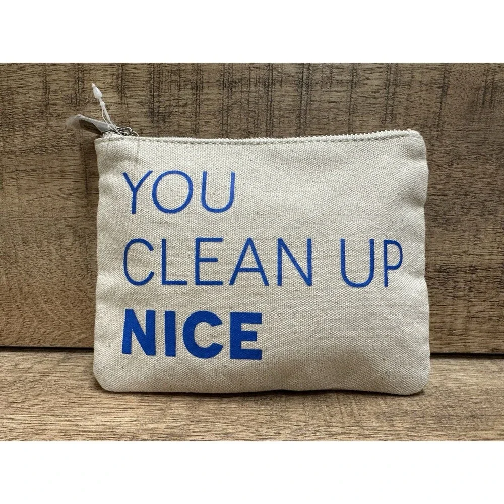 Birchbox women beige canvas zip cosmetic pouch